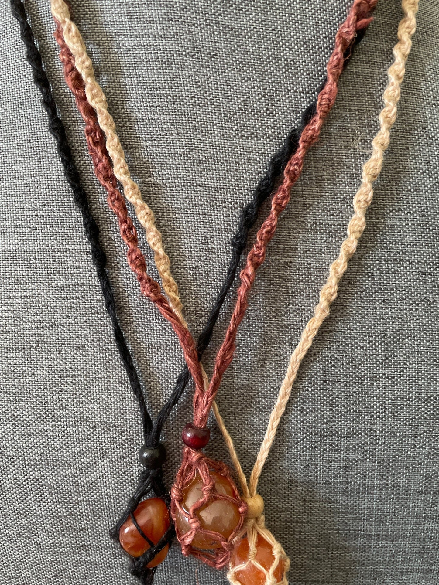 Hemp Macramé necklace with Carnelian crystal three colors to choose from