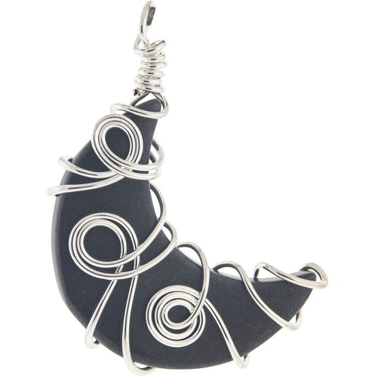 Wire Wrapped Crescent Moon Pendant - Black Agate