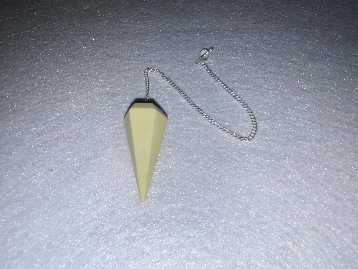 Beautiful Serpentine Pendulum is  1.75” and with chain is 9.25”