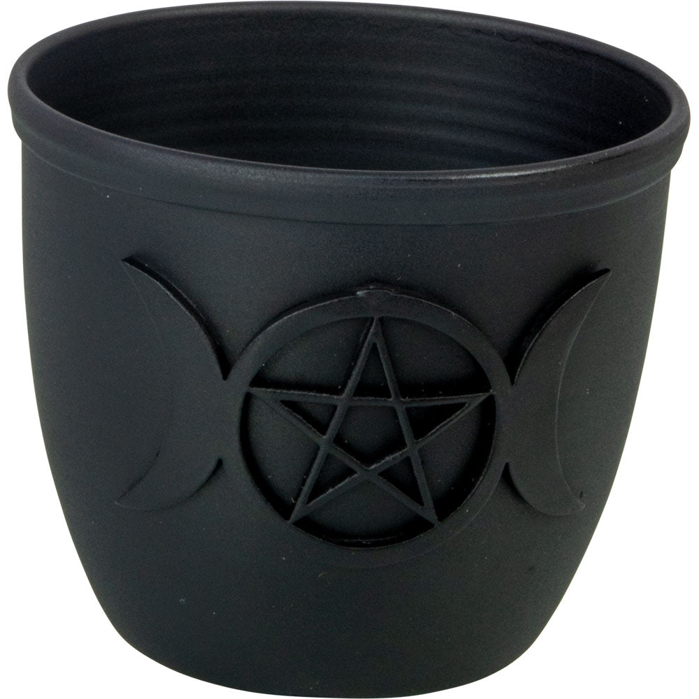 Metal Pot Mini Candle Holder - Triple Moon w/ Pentacle