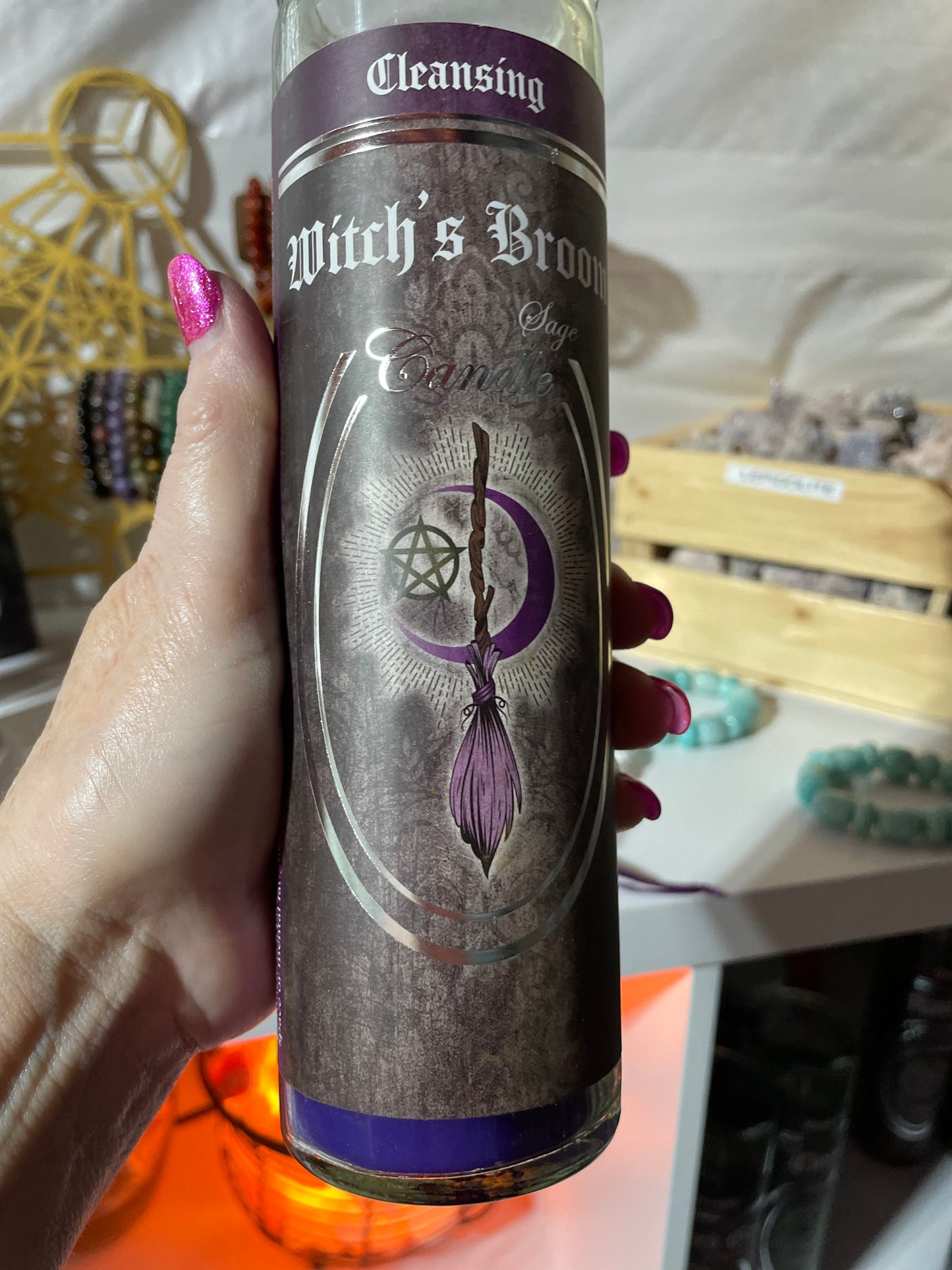 7 Day Glass Ritual Candle - Witch’s Broom - Sage