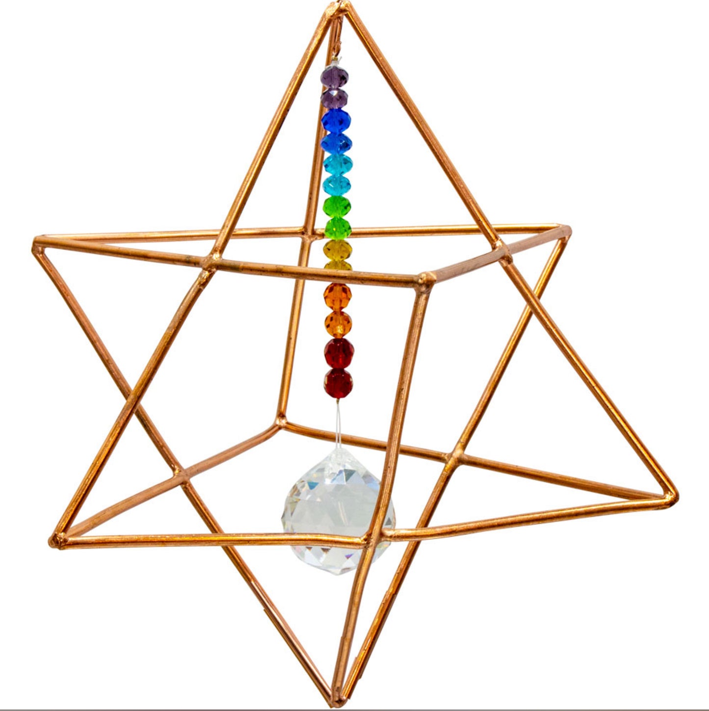 4" Hanging Copper Merkaba Energizer with Chakra Crystals
