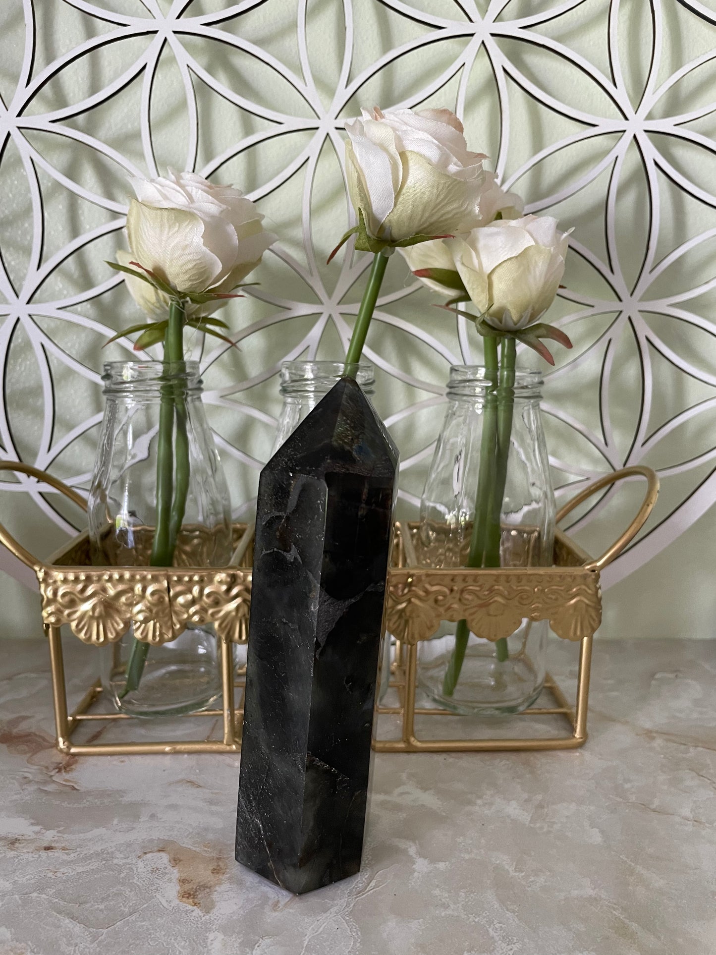 Beautiful labradorite obelisk nearly 1 pound