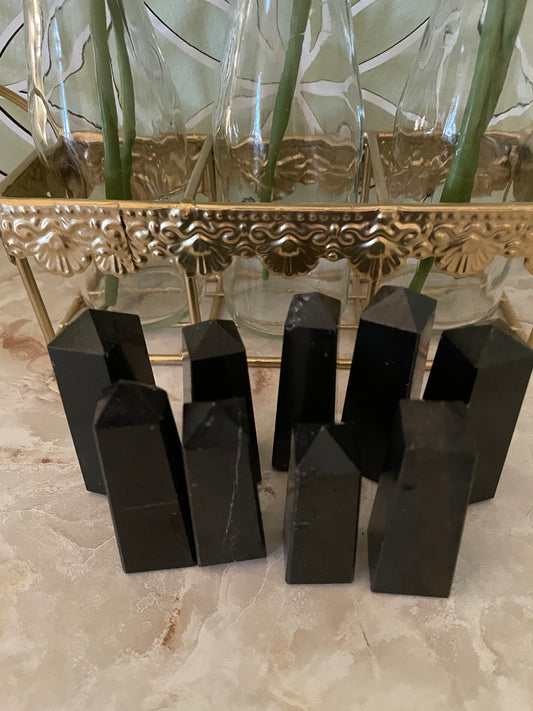 Black Tourmaline towers are approximately 2.5” tall and weigh approximately 2 ounces.