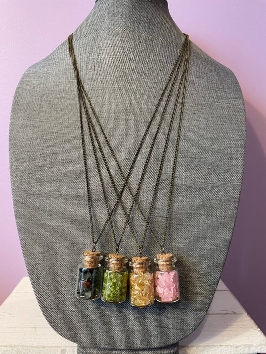 Stone Chips Bottle Necklace Assortment - Choose from 8 Crystal types!