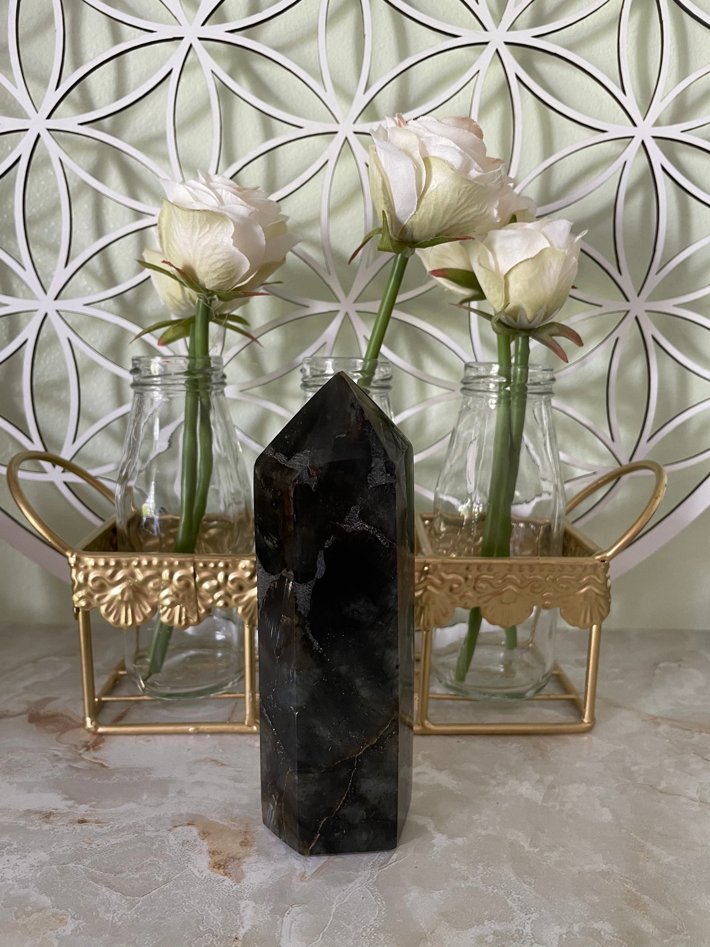 Beautiful labradorite obelisk nearly 1 pound