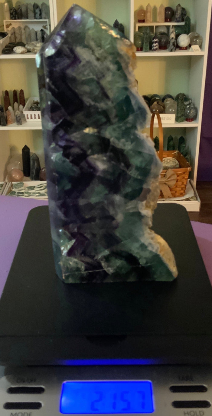 3 lb Polished with rough edge Rainbow fluorite beautiful green and purple
