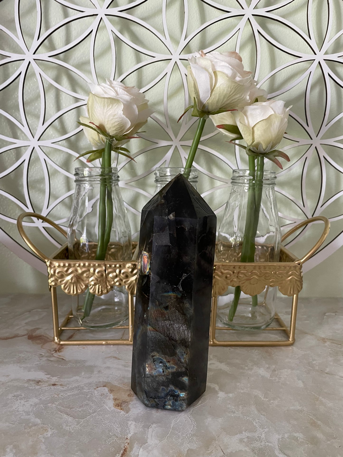 Beautiful labradorite obelisk nearly 1 pound