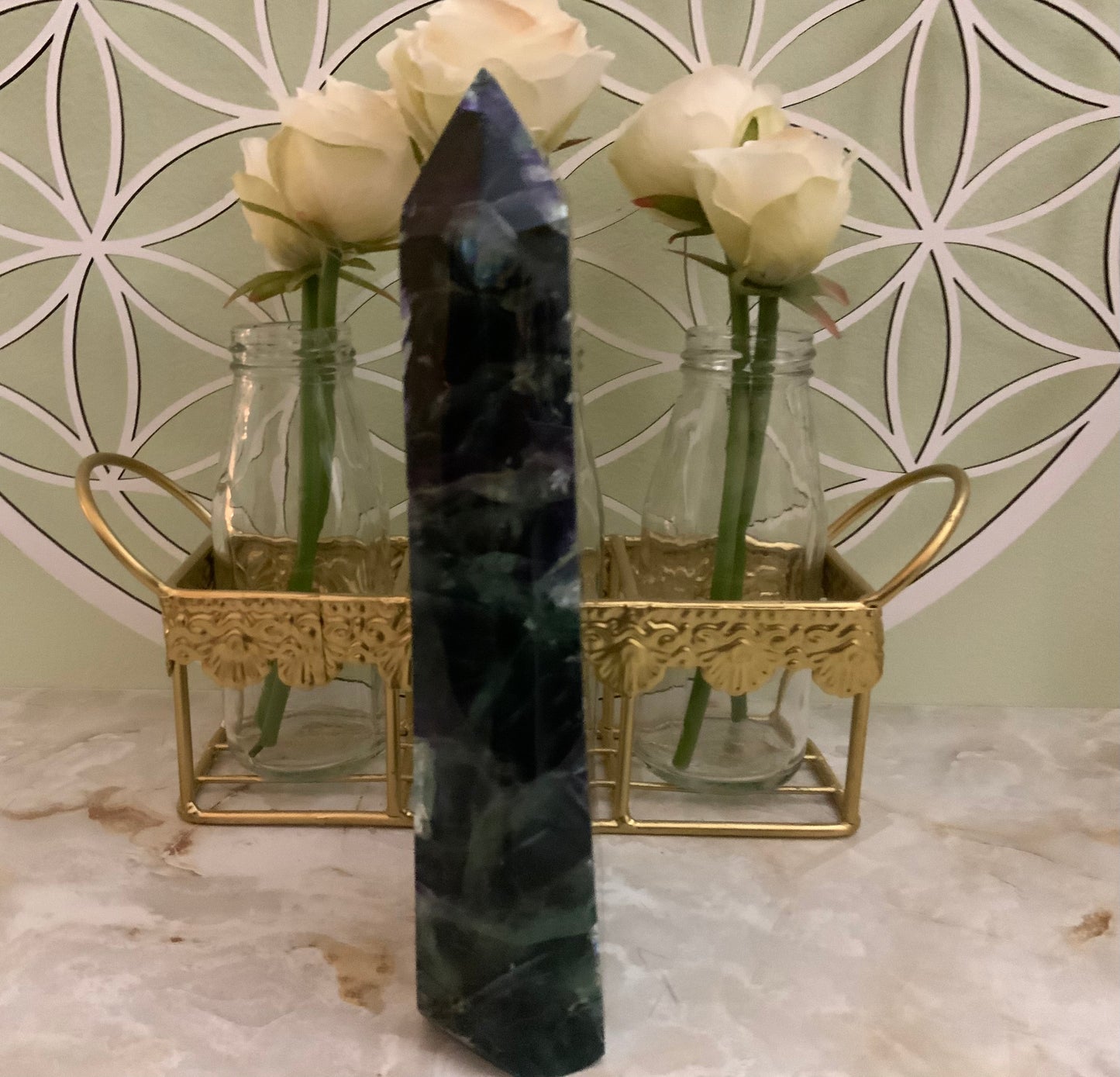 3 lb Polished with rough edge Rainbow fluorite beautiful green and purple