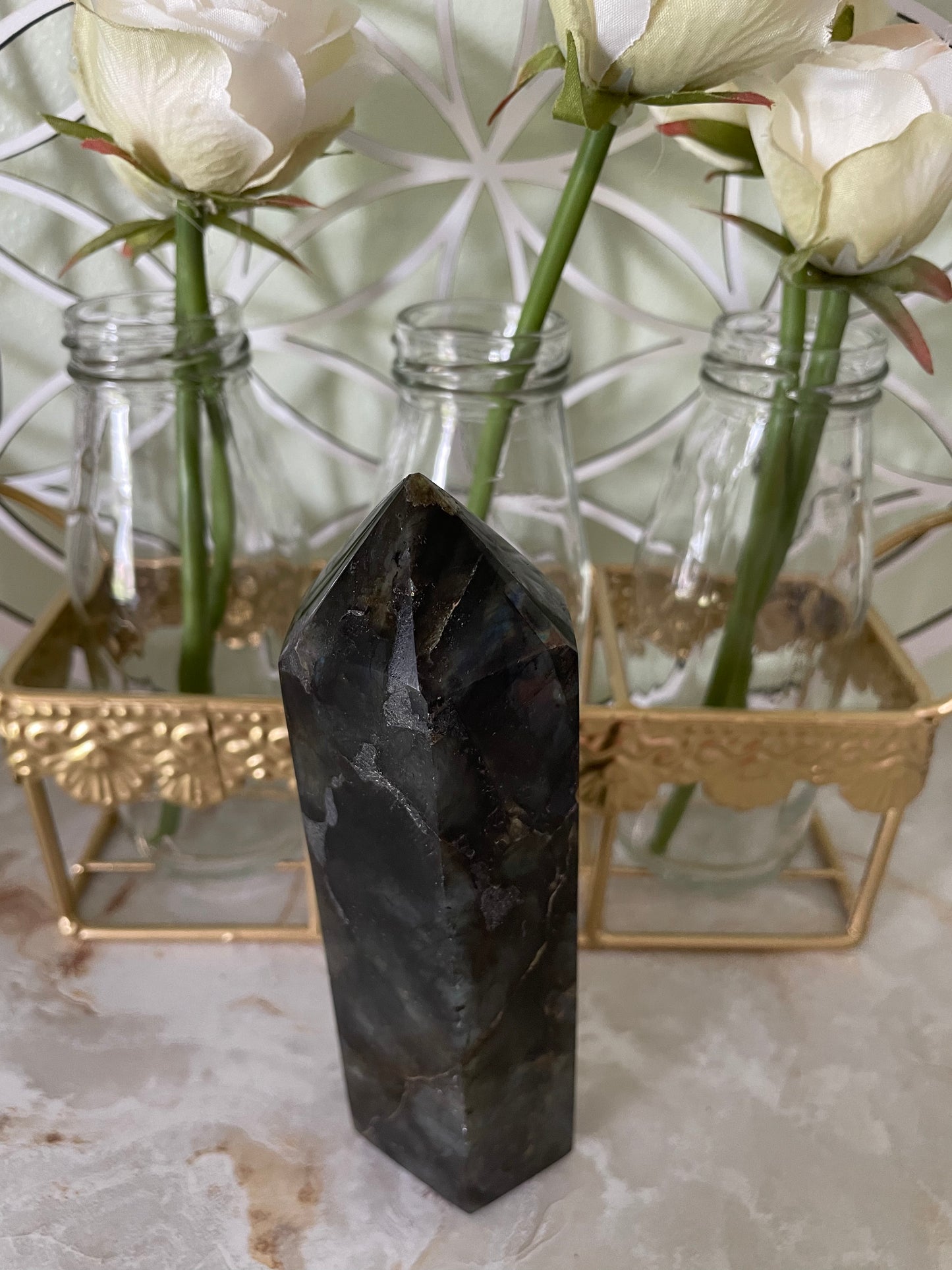 Beautiful labradorite obelisk nearly 1 pound