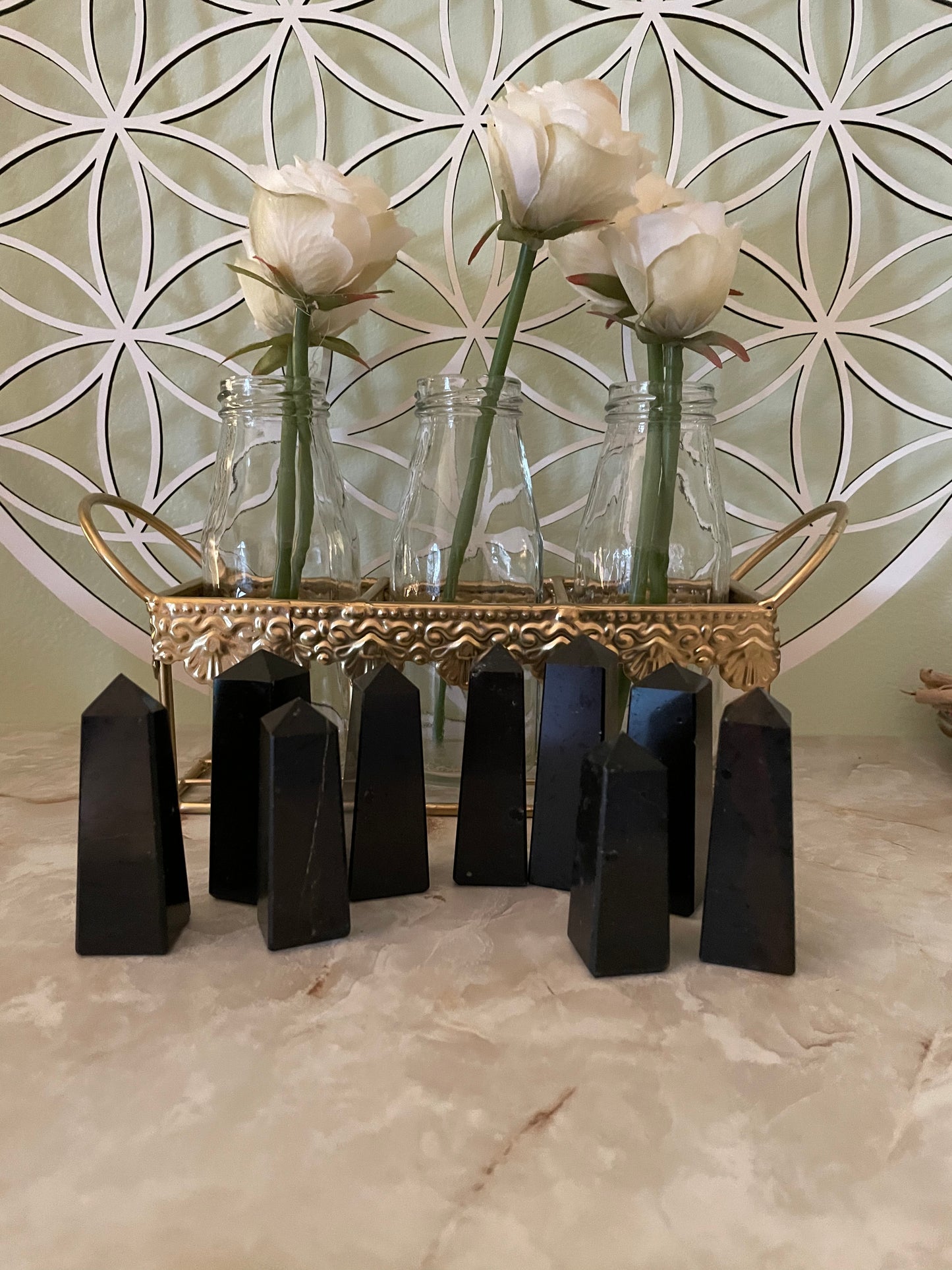 Black Tourmaline towers are approximately 2.5” tall and weigh approximately 2 ounces.