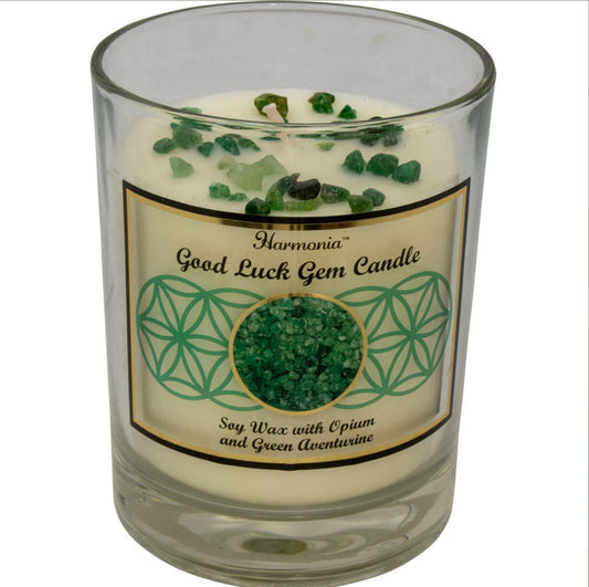 Harmonia Soy Gem Candle - Good Luck Green Aventurine - French Opium