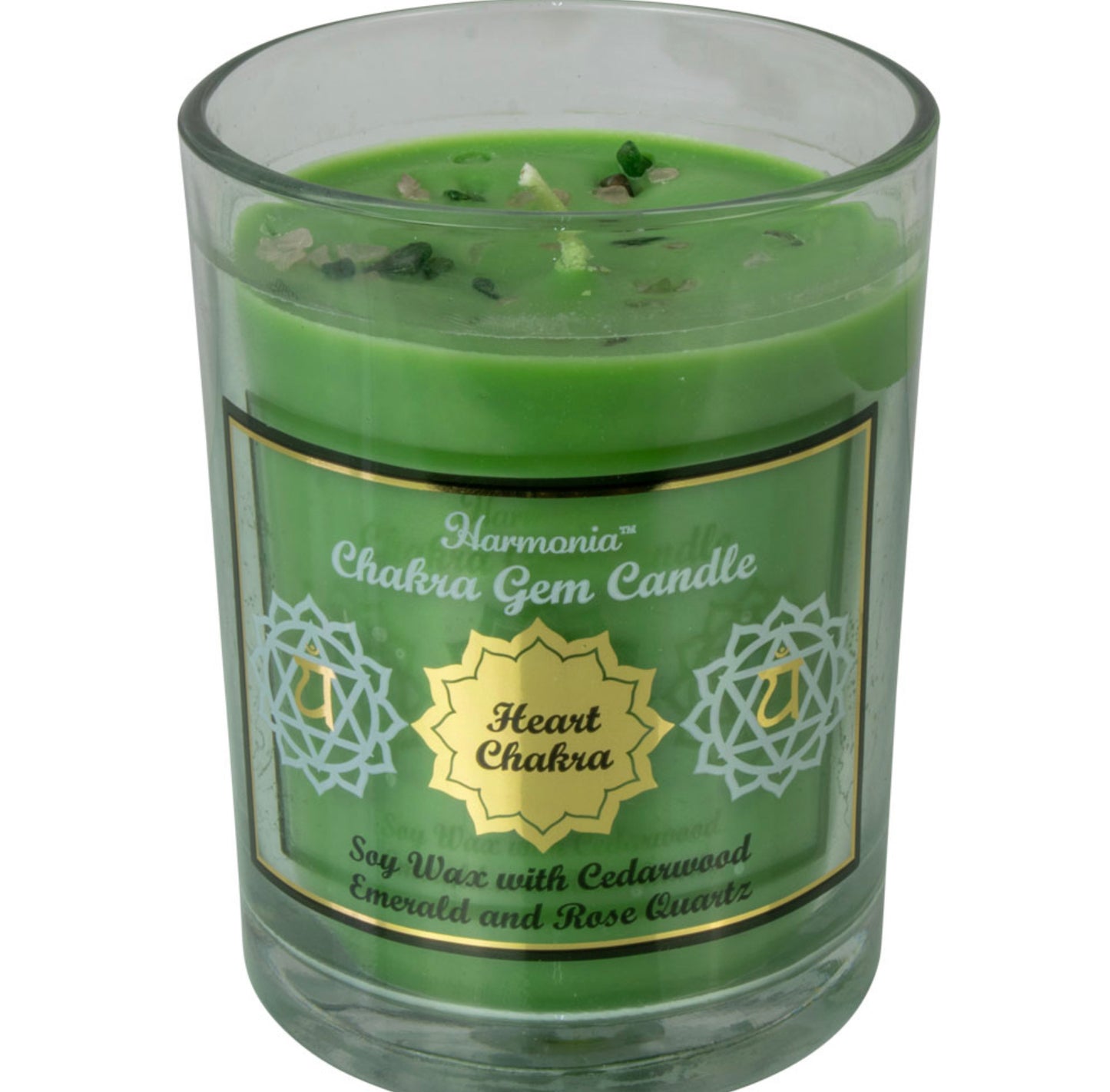 Harmonia Soy Gem Candle - Heart Chakra - Emerald & Rose Qtz - Cedarwood