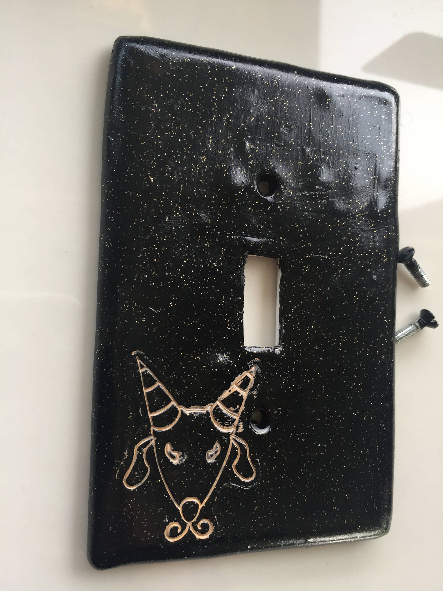 Capricorn The Goat Light switchplate cover for single toggle plate switch plate cover black with gold glitter 10th sign of the zodiac