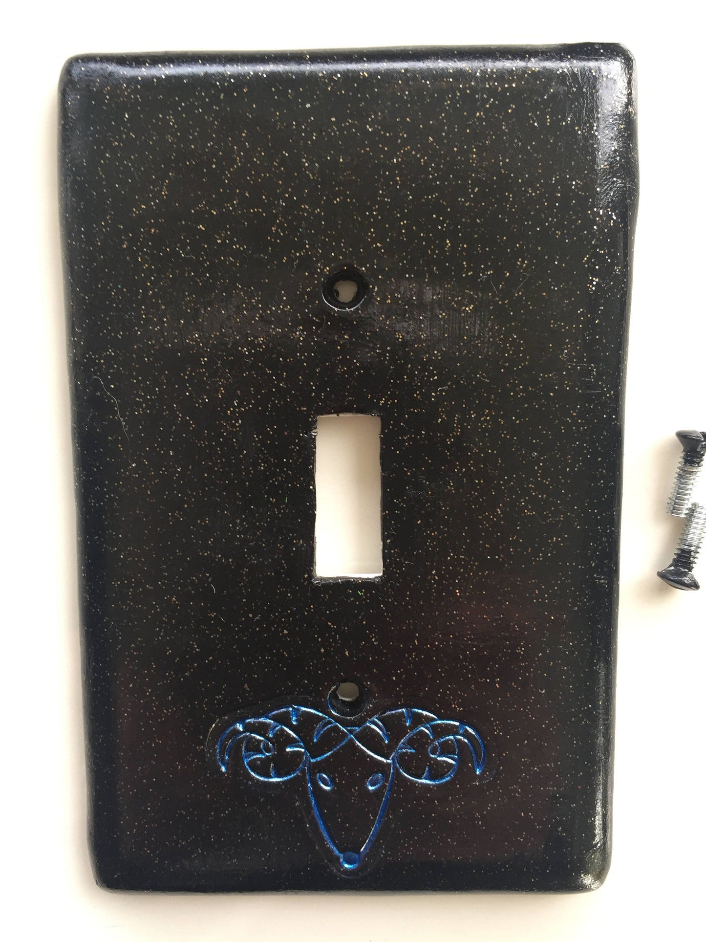 Aries the Ram light switch plate cover for single toggle switch plate cover, black glitter metallic blue custom colors available