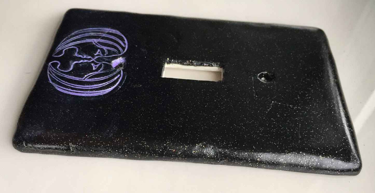Gemini The Twins light switch plate cover for single toggle switch plate cover, black with glitter metallic purple custom colors available
