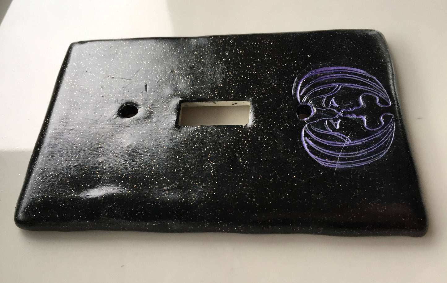 Gemini The Twins light switch plate cover for single toggle switch plate cover, black with glitter metallic purple custom colors available