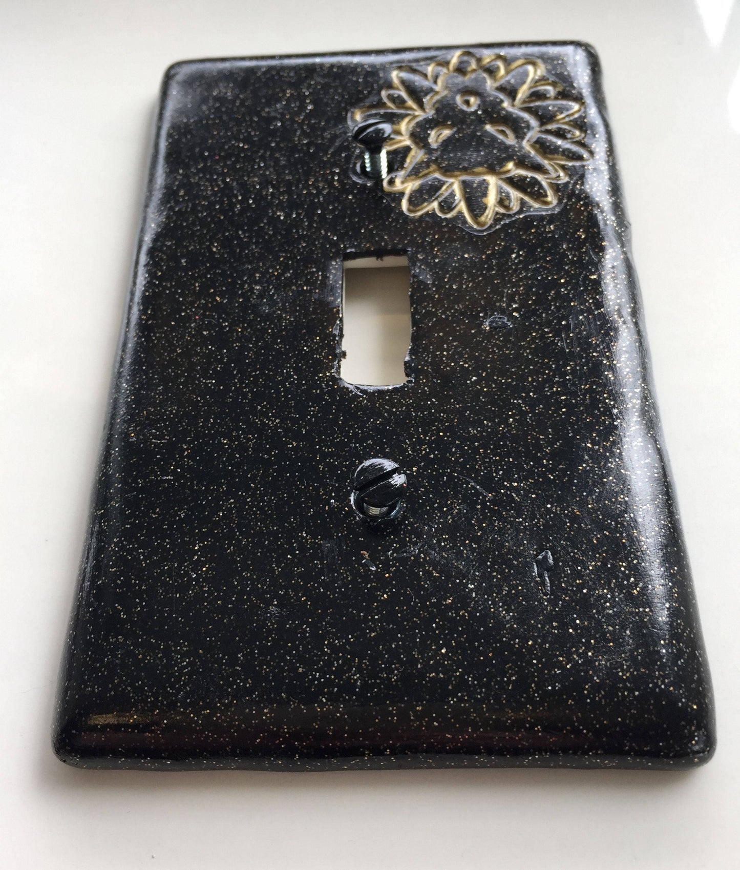Leo The Lion light switch plate cover for single toggle switch plate cover, black with glitter and gold metallic custom colors available