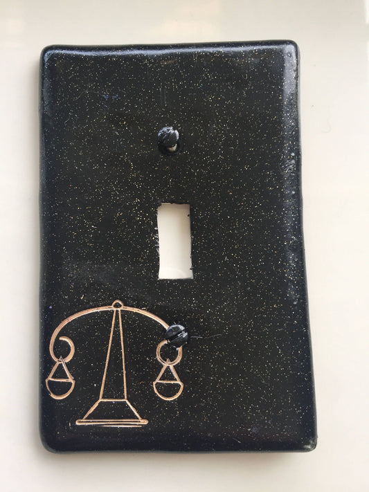 Libra The Scales light switch plate cover for single toggle switch plate cover, black with glitter opal glitter custom colors available