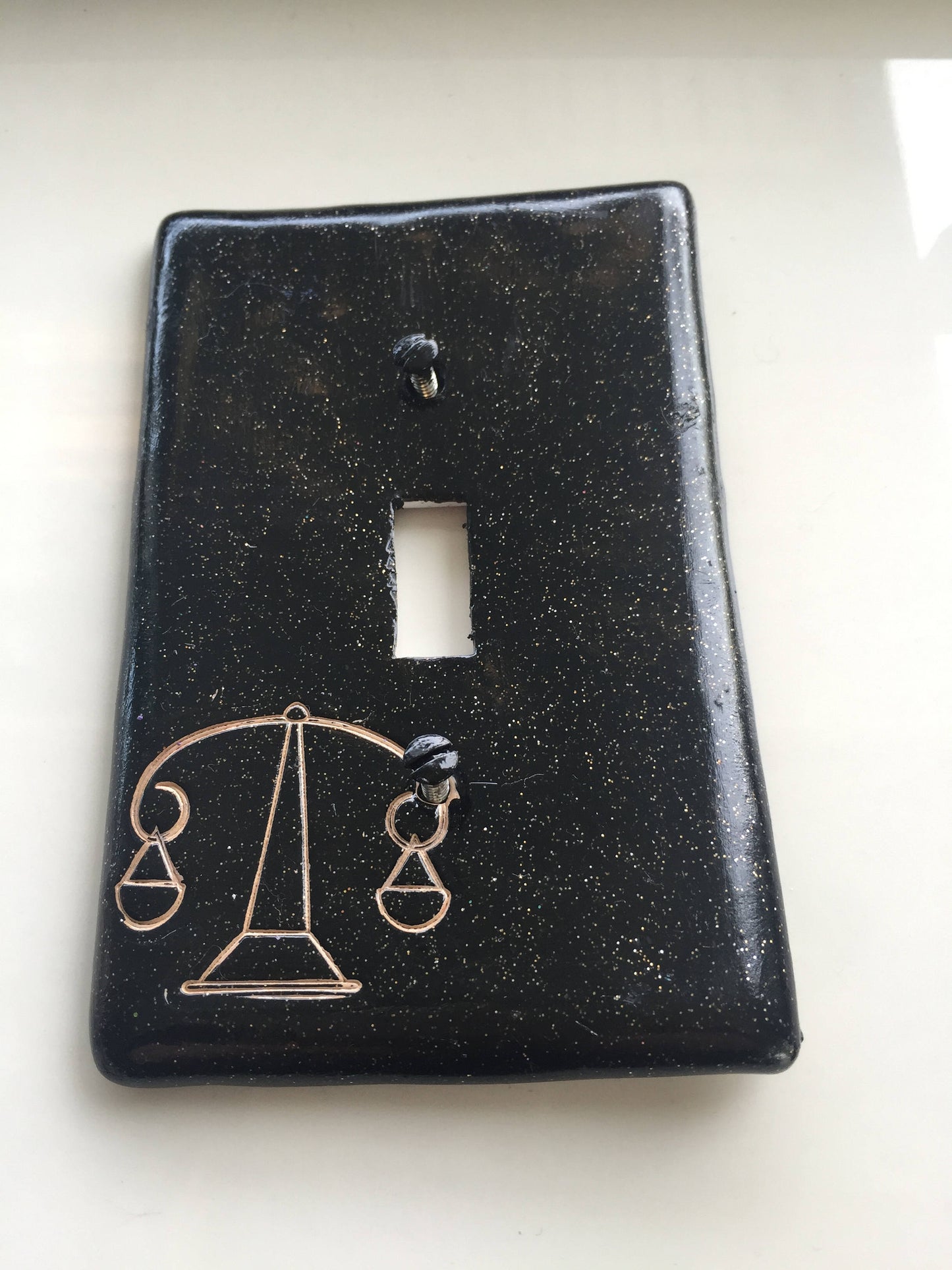 Libra The Scales light switch plate cover for single toggle switch plate cover, black with glitter opal glitter custom colors available