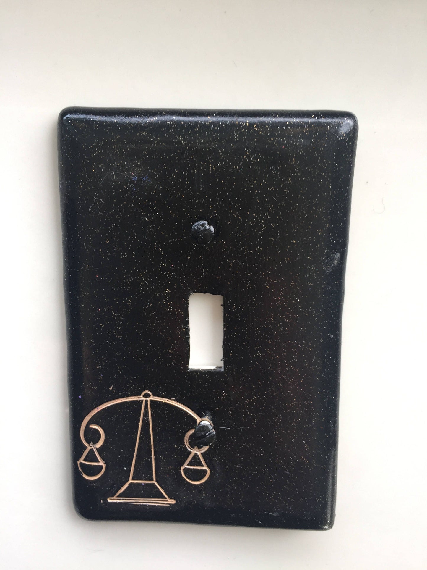 Libra The Scales light switch plate cover for single toggle switch plate cover, black with glitter opal glitter custom colors available