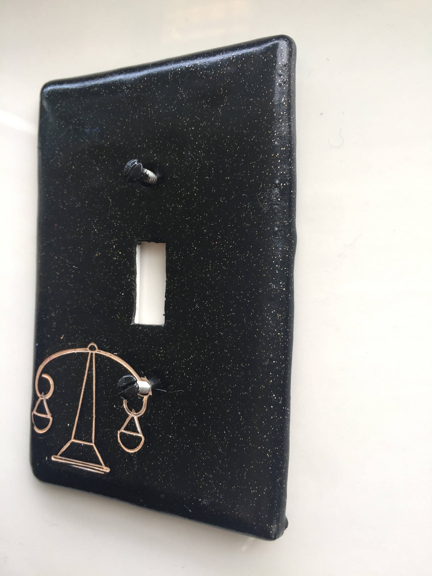 Libra The Scales light switch plate cover for single toggle switch plate cover, black with glitter opal glitter custom colors available