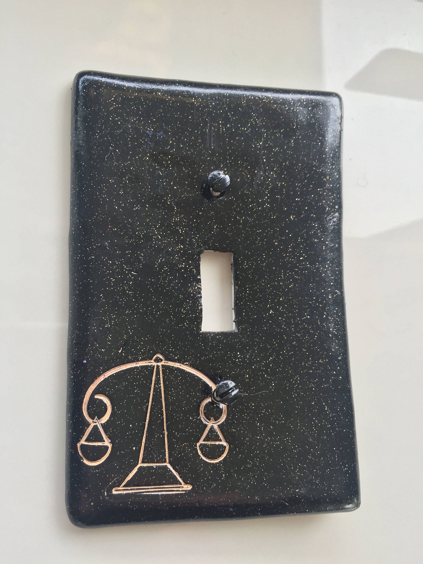 Libra The Scales light switch plate cover for single toggle switch plate cover, black with glitter opal glitter custom colors available