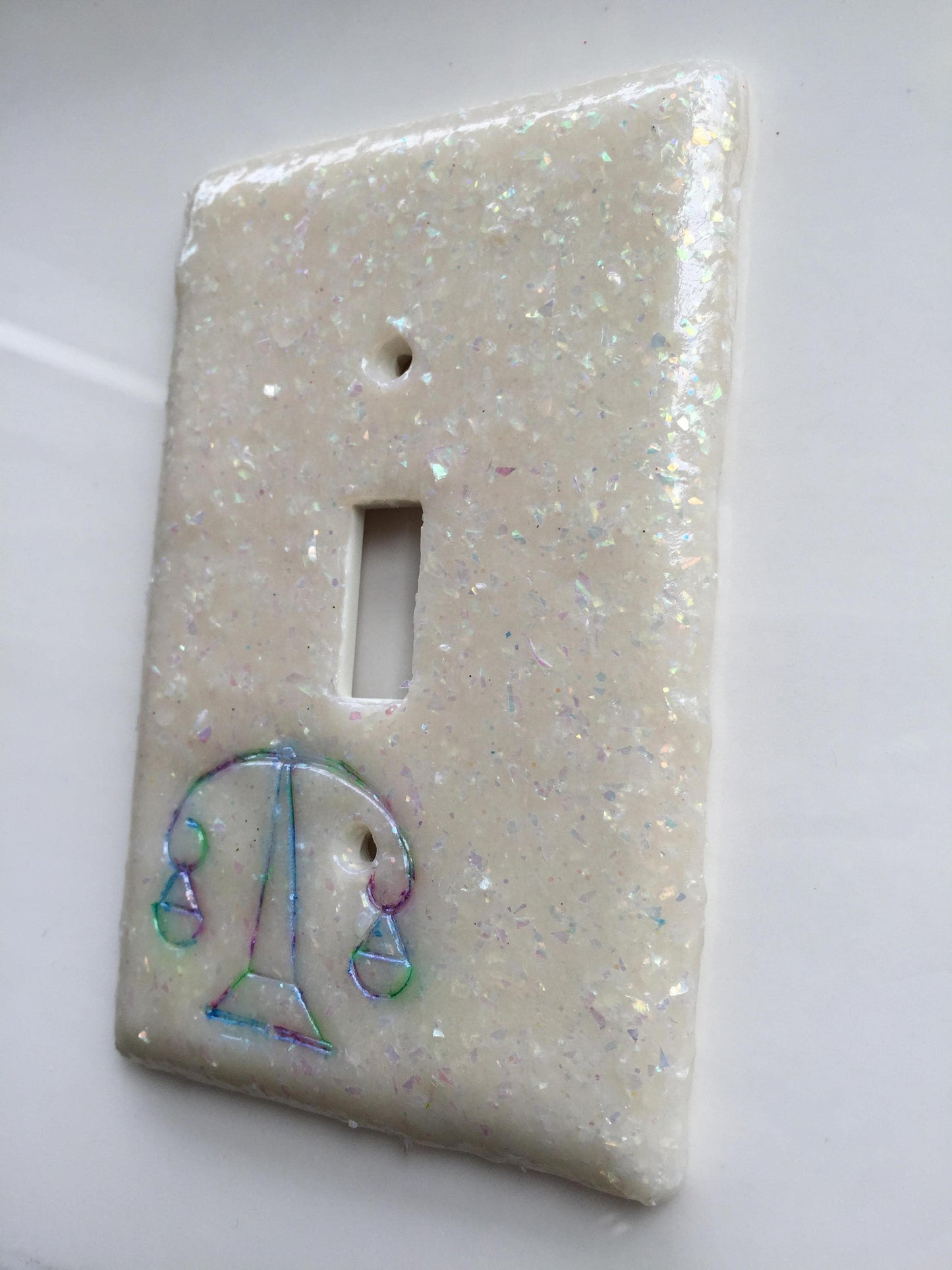 Libra The Scales light switch plate cover for single toggle switch plate cover, black with glitter opal glitter custom colors available