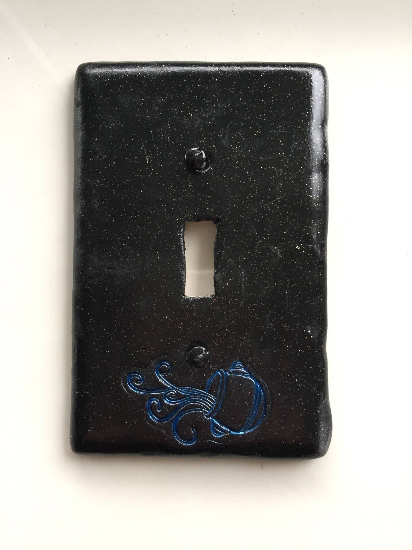 Aquarius The Water Bearer light switch plate cover for single toggle switch plate cover, black with glitter blue custom colors available