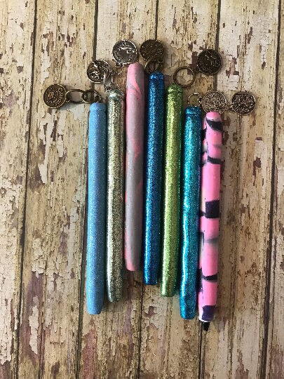 Beautiful purples pinks opal glitters refillable polymer clay pens Blues green sage glitter pen zodiac pens for each astrological sign.