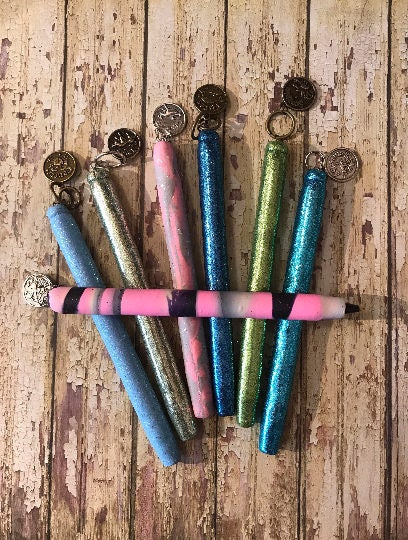 Beautiful purples pinks opal glitters refillable polymer clay pens Blues green sage glitter pen zodiac pens for each astrological sign.