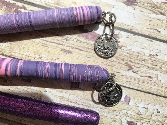 Beautiful purples and pinks refillable polymer clay pens. Scorpio and Saggitarius purple glitter pen, Zodiac pens