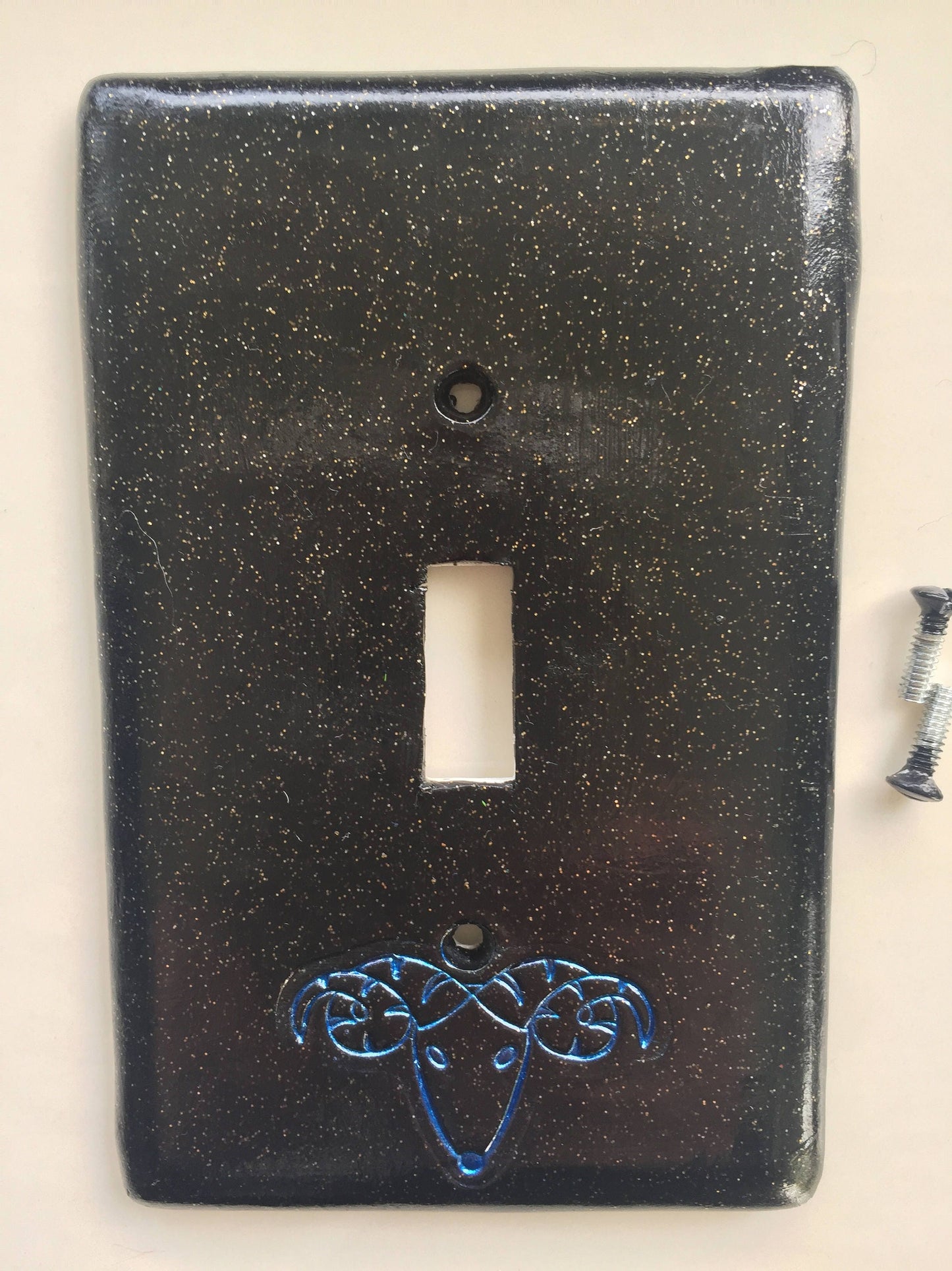 Aries the Ram light switch plate cover for single toggle switch plate cover, black glitter metallic blue custom colors available