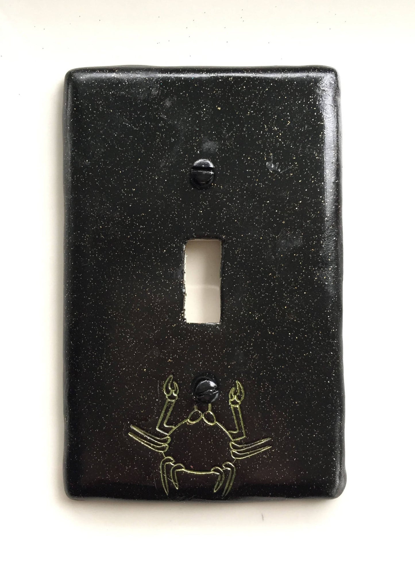 Cancer the Crab light switch plate cover for single toggle switch plate cover, black with glitter green custom colors available