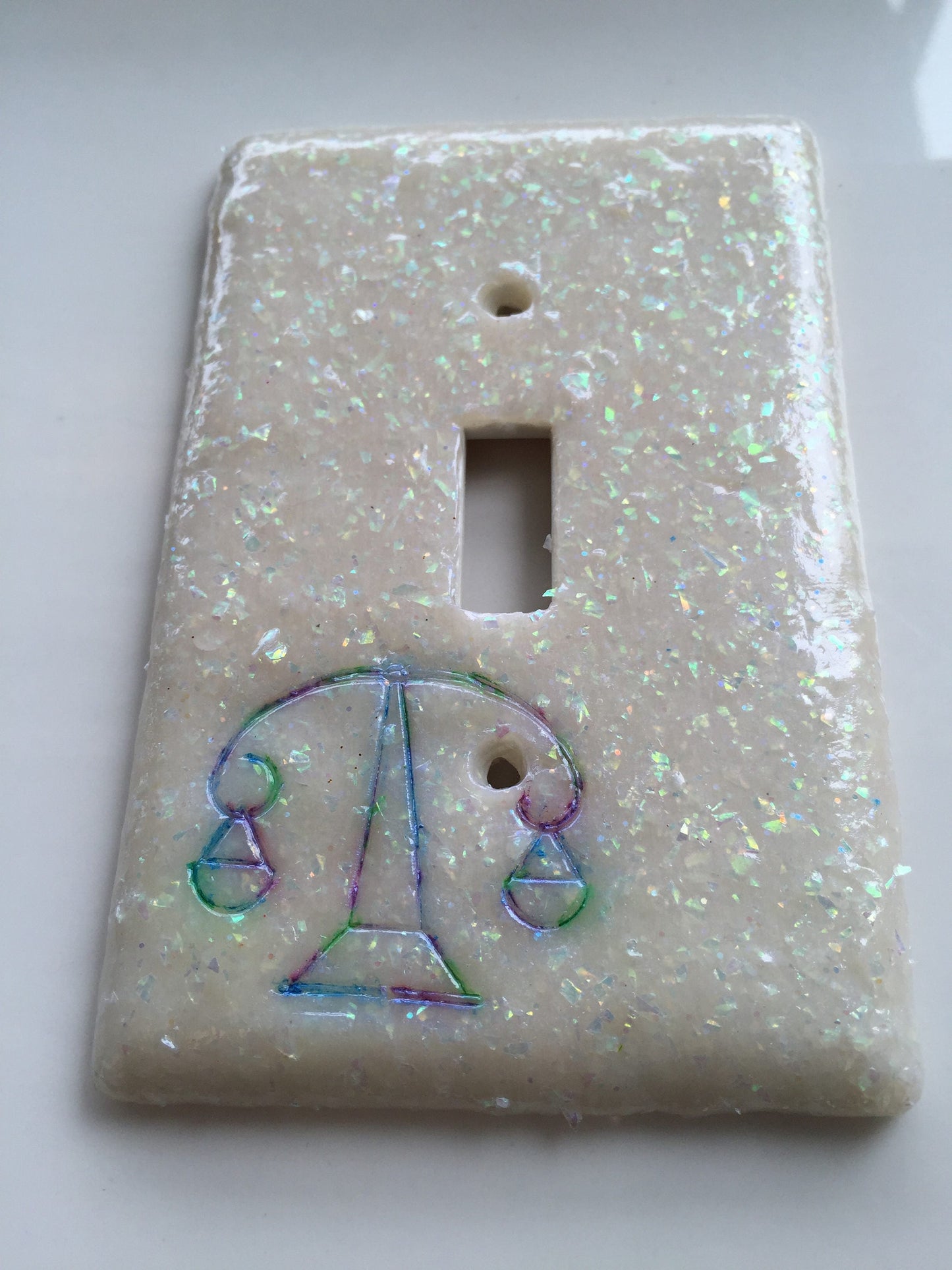 Libra The Scales light switch plate cover for single toggle switch plate cover, black with glitter opal glitter custom colors available