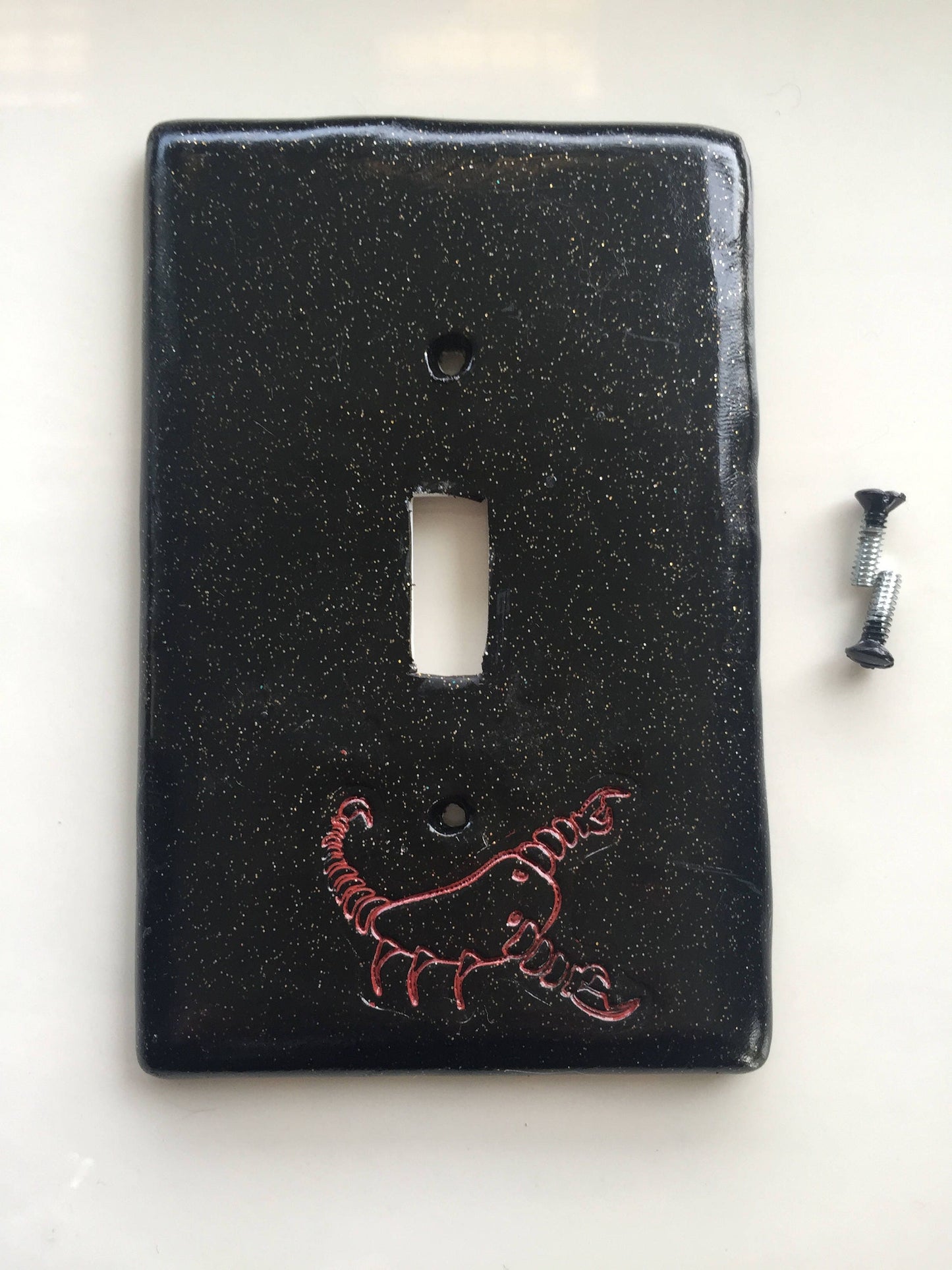 Scorpio The Scorpion light switch plate cover for single toggle switch plate cover, black with glitter and deep red custom colors available