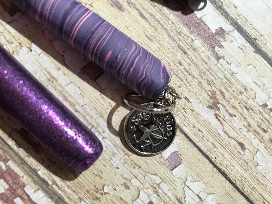 Beautiful purples and pinks refillable polymer clay pens. Scorpio and Saggitarius purple glitter pen, Zodiac pens