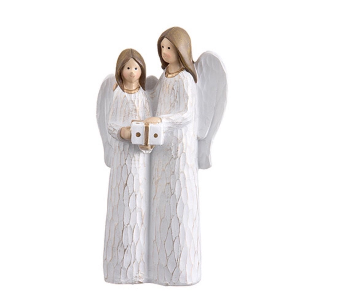 Pretty brown haired angel, mother and child angel, teacher angel, guardian angel figurine, friends angels, tabletop angel Christmas angels