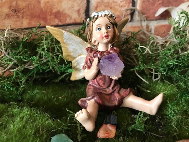 Miniature fairy garden fairy holding a crystal, two styles