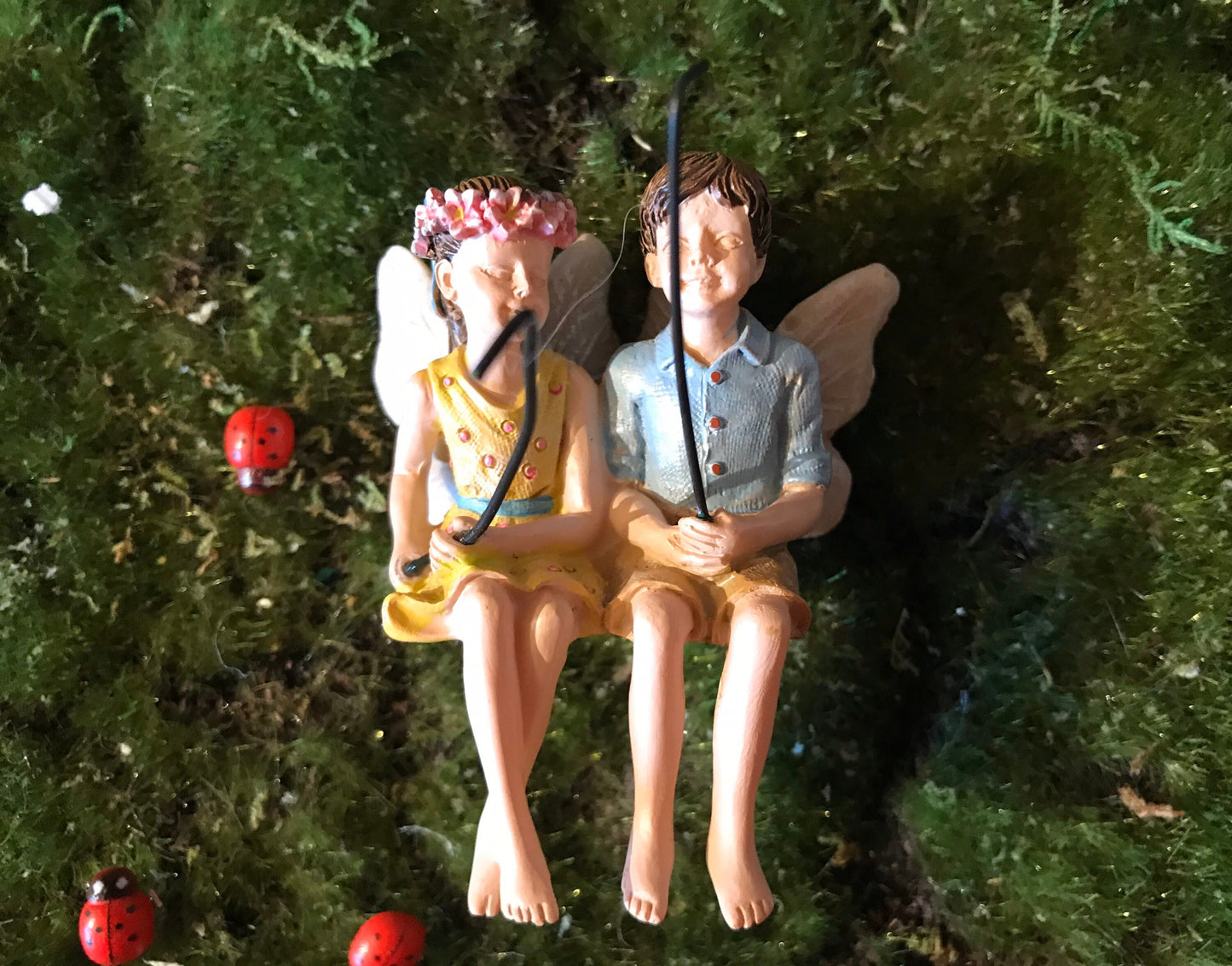 Fairy boy & girl figurine with fishing poles