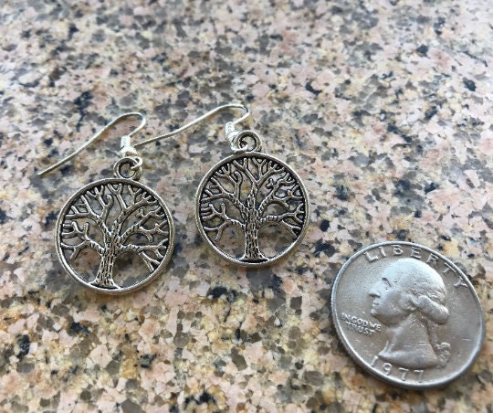 Beautiful Tree of Life dangle earrings antique gold or silver and gold earrings