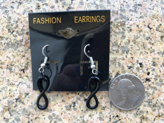 Beautiful Infinity symbol dangle earrings black copper gold or silver earrings