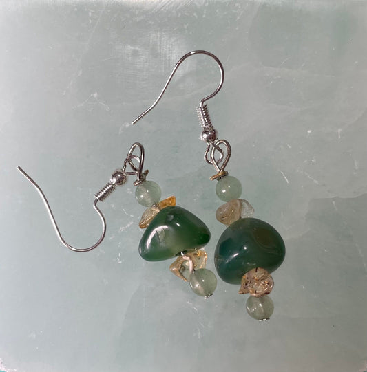 Beautiful Citrine and Green Agate Dangle Earrings