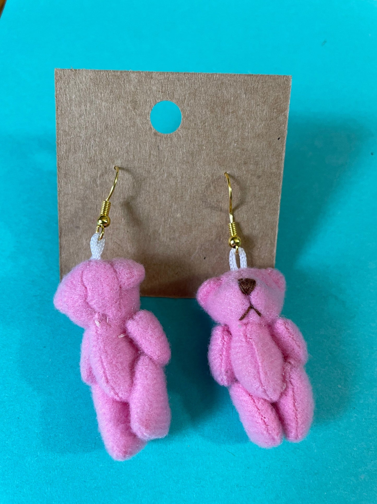 Sweet Teddy Bear earrings dangle earrings blue, brown, lavender, tan and pink earrings