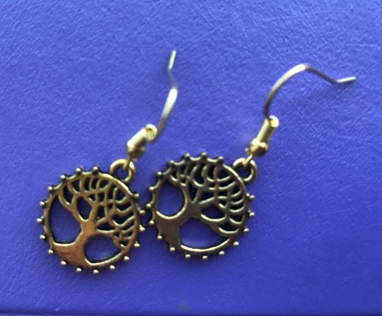 Beautiful Tree of Life dangle earrings antique gold or silver and gold earrings