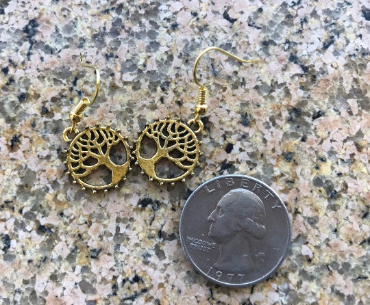 Beautiful Tree of Life dangle earrings antique gold or silver and gold earrings