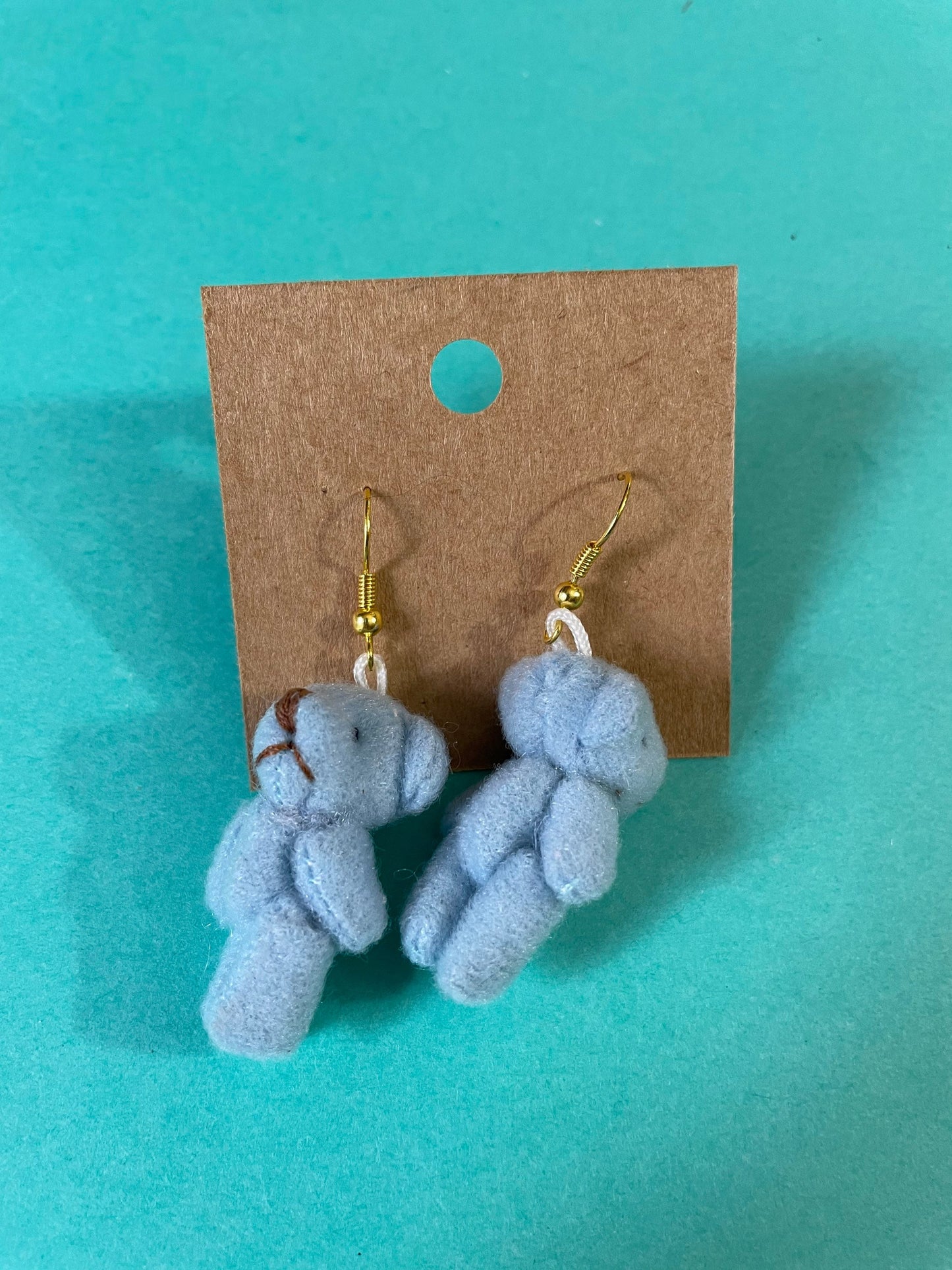 Sweet Teddy Bear earrings dangle earrings blue, brown, lavender, tan and pink earrings