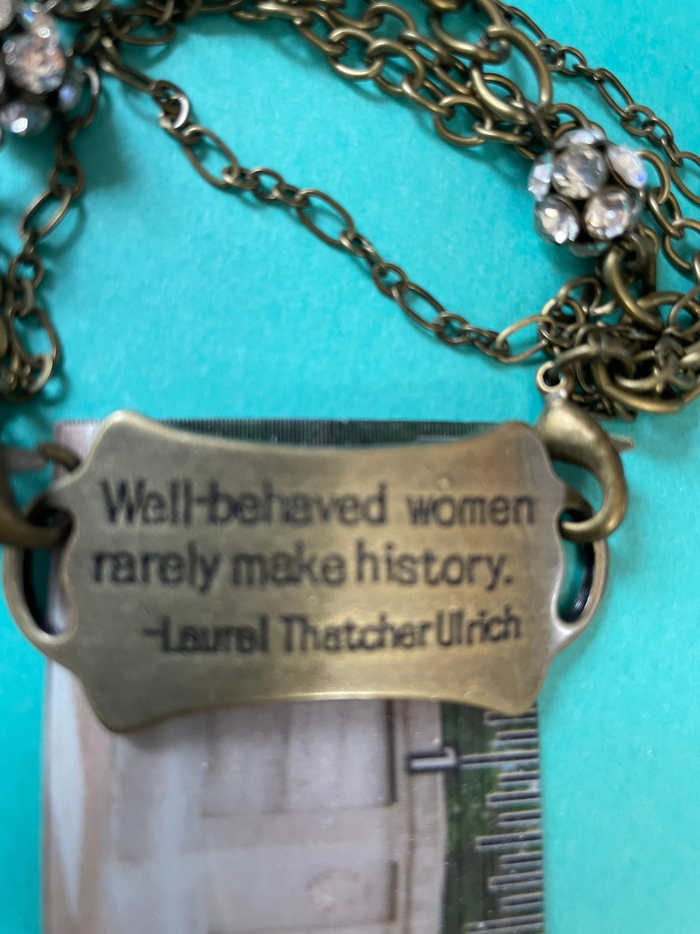 Cute antique gold chains bracelet With 3 crystal beads “Well behaved women rarely make history”, Laurel Thatcher Ulrich