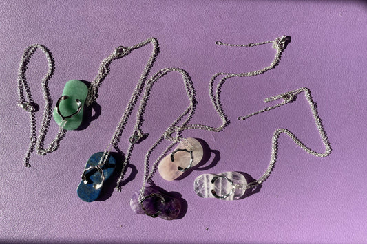 Cute assorted crystal flip flops necklaces on silver plated 16 inch chain