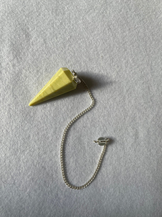 Beautiful Serpentine Pendulum is  1.5” and with chain is 9”.